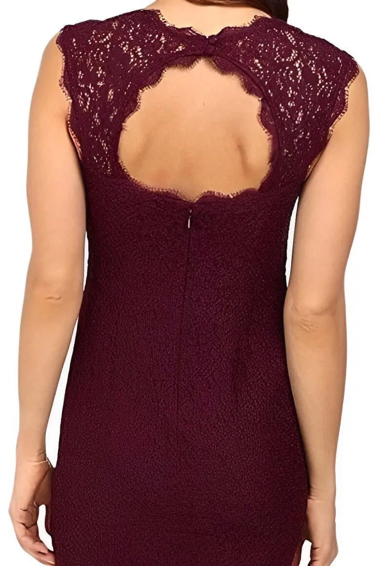Adrianna Papell Square Neck Sleeveless Cutout Back Zipper Back Floral Lace Dress