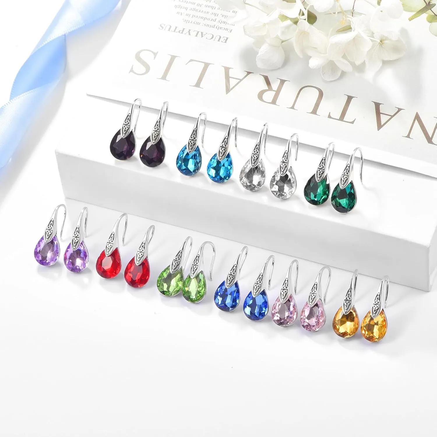 AENEAS Mothers Day Gifts for Mom Celtic Knot Birthstone Dangle Earrings 925 Sterling Silver Teardrop Birthstone Earrings Celtic Knot Design Jewelry Gifts for Women