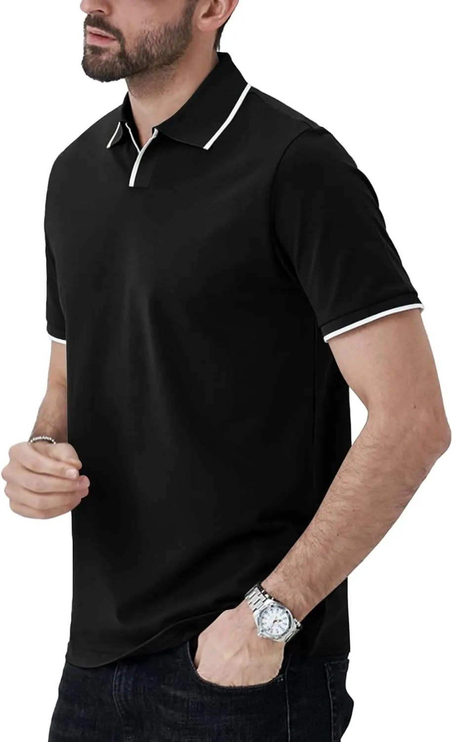 Aiyino Men's Muscle V Neck Polo Shirts Slim Fit Short Sleeve Cotton Golf T-Shirts Ribbed Knit Soft Tees