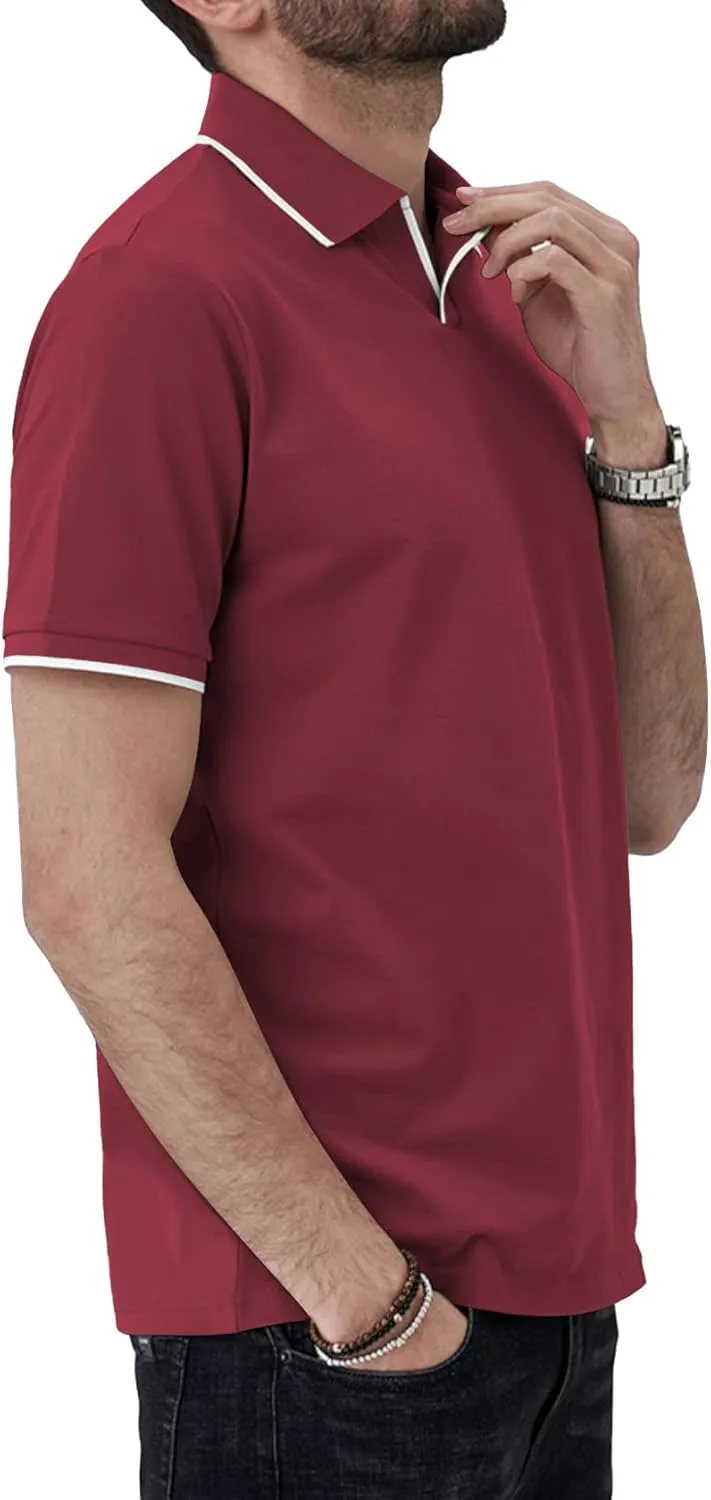 Aiyino Men's Muscle V Neck Polo Shirts Slim Fit Short Sleeve Cotton Golf T-Shirts Ribbed Knit Soft Tees