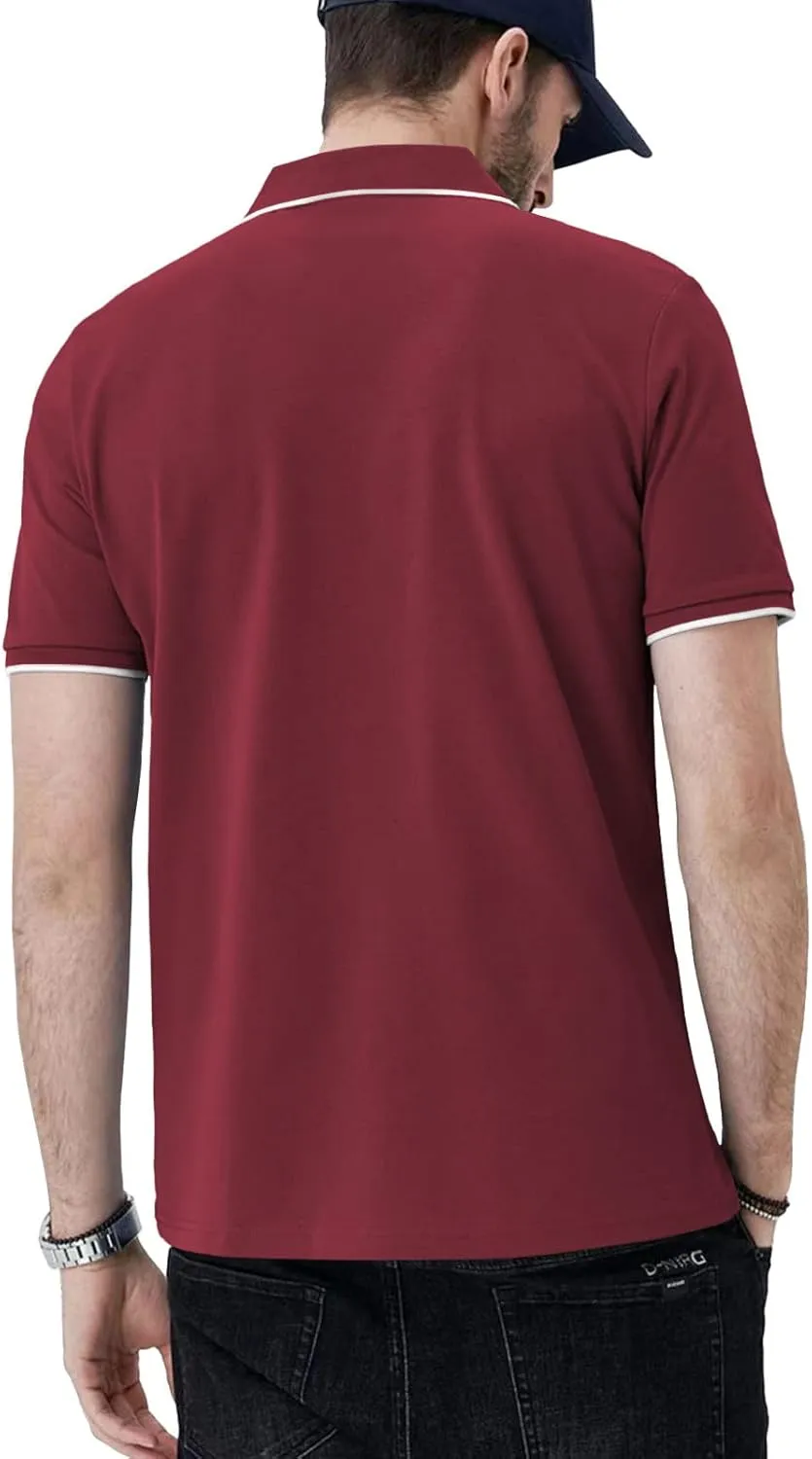 Aiyino Men's Muscle V Neck Polo Shirts Slim Fit Short Sleeve Cotton Golf T-Shirts Ribbed Knit Soft Tees