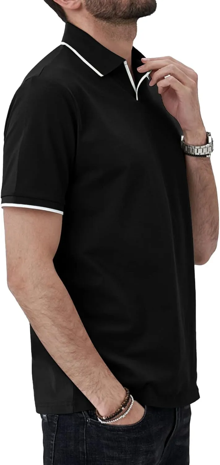 Aiyino Men's Muscle V Neck Polo Shirts Slim Fit Short Sleeve Cotton Golf T-Shirts Ribbed Knit Soft Tees
