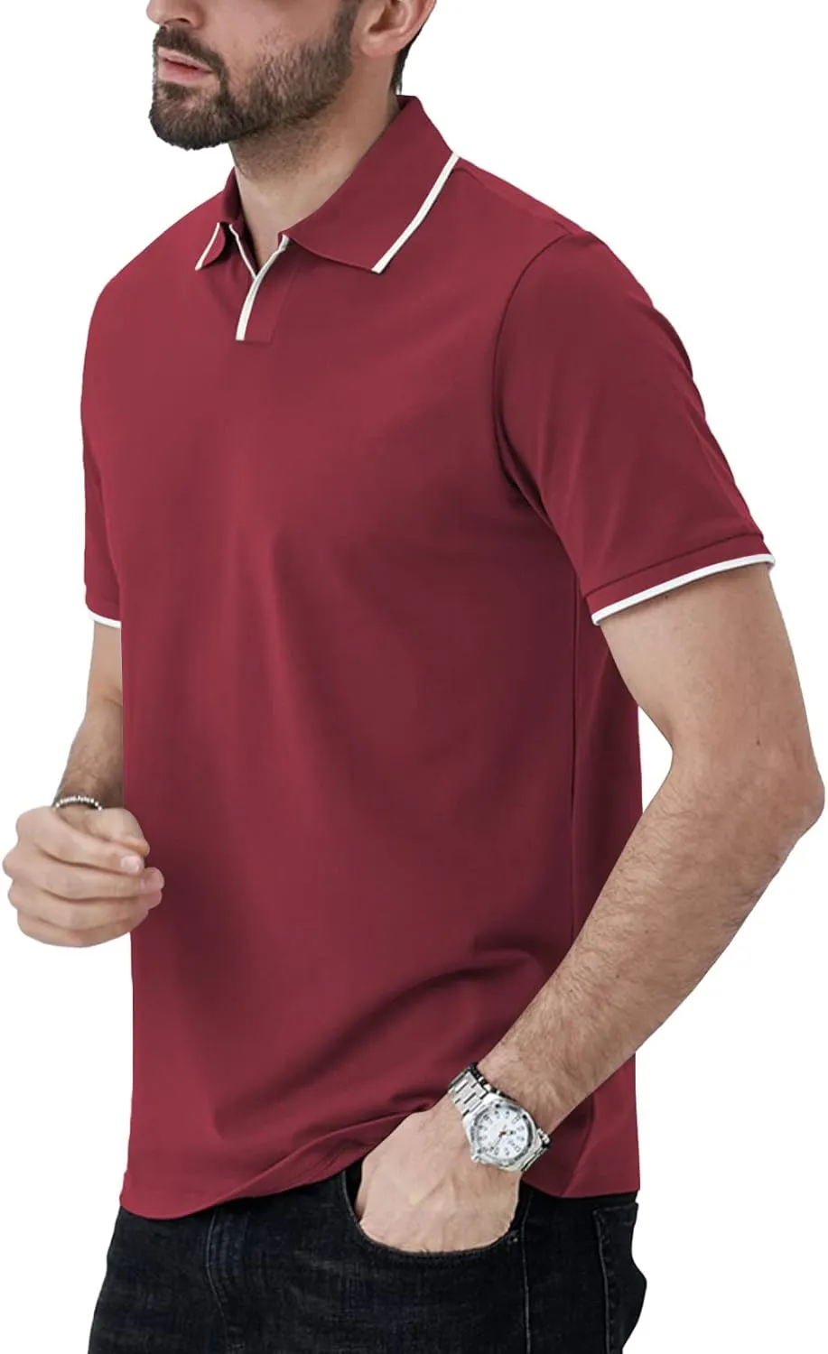Aiyino Men's Muscle V Neck Polo Shirts Slim Fit Short Sleeve Cotton Golf T-Shirts Ribbed Knit Soft Tees
