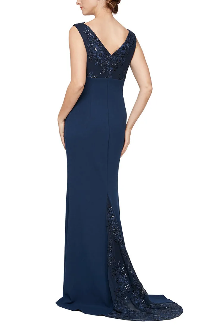 Alex Evenings V Neck Sleeveless Back Zipper Long Gown