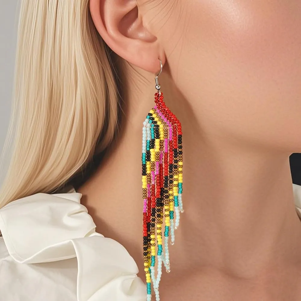 Beaded Tassel Dangling Earrings For Women,Boho Long Festive Jewelry Design Drop Summer jewelry Gifts.