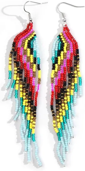 Beaded Tassel Dangling Earrings For Women,Boho Long Festive Jewelry Design Drop Summer jewelry Gifts.