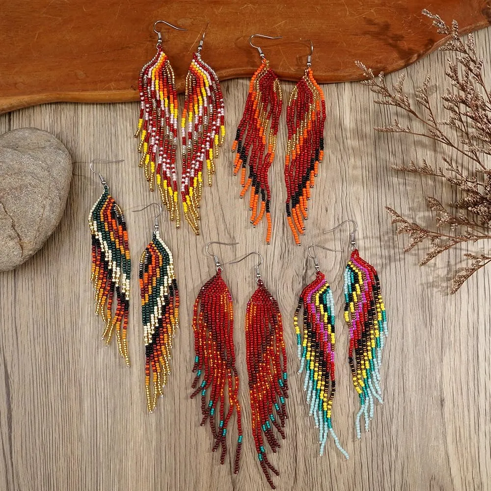 Beaded Tassel Dangling Earrings For Women,Boho Long Festive Jewelry Design Drop Summer jewelry Gifts.
