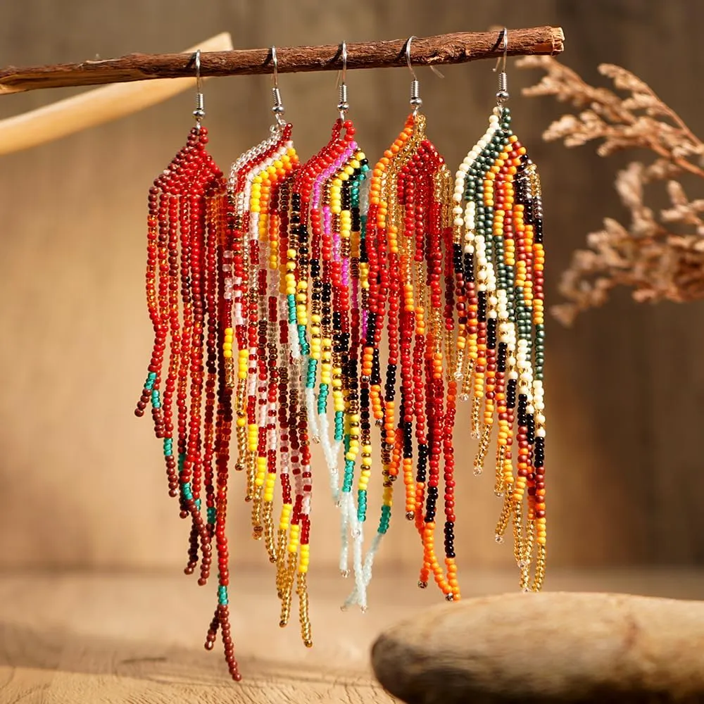 Beaded Tassel Dangling Earrings For Women,Boho Long Festive Jewelry Design Drop Summer jewelry Gifts.
