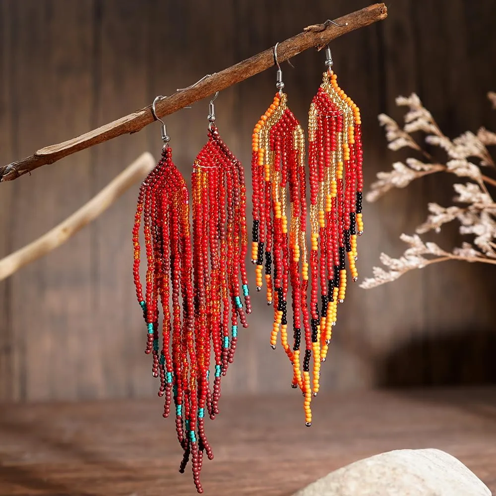 Beaded Tassel Dangling Earrings For Women,Boho Long Festive Jewelry Design Drop Summer jewelry Gifts.