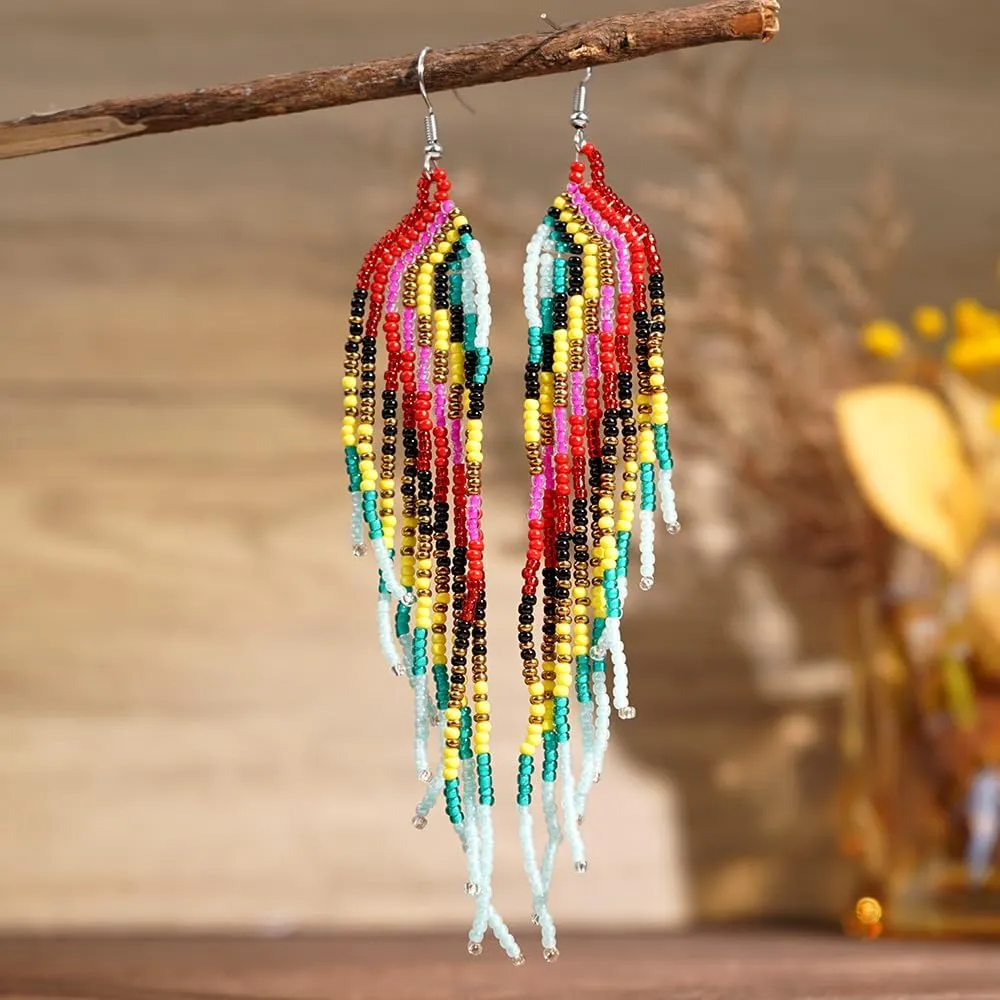 Beaded Tassel Dangling Earrings For Women,Boho Long Festive Jewelry Design Drop Summer jewelry Gifts.