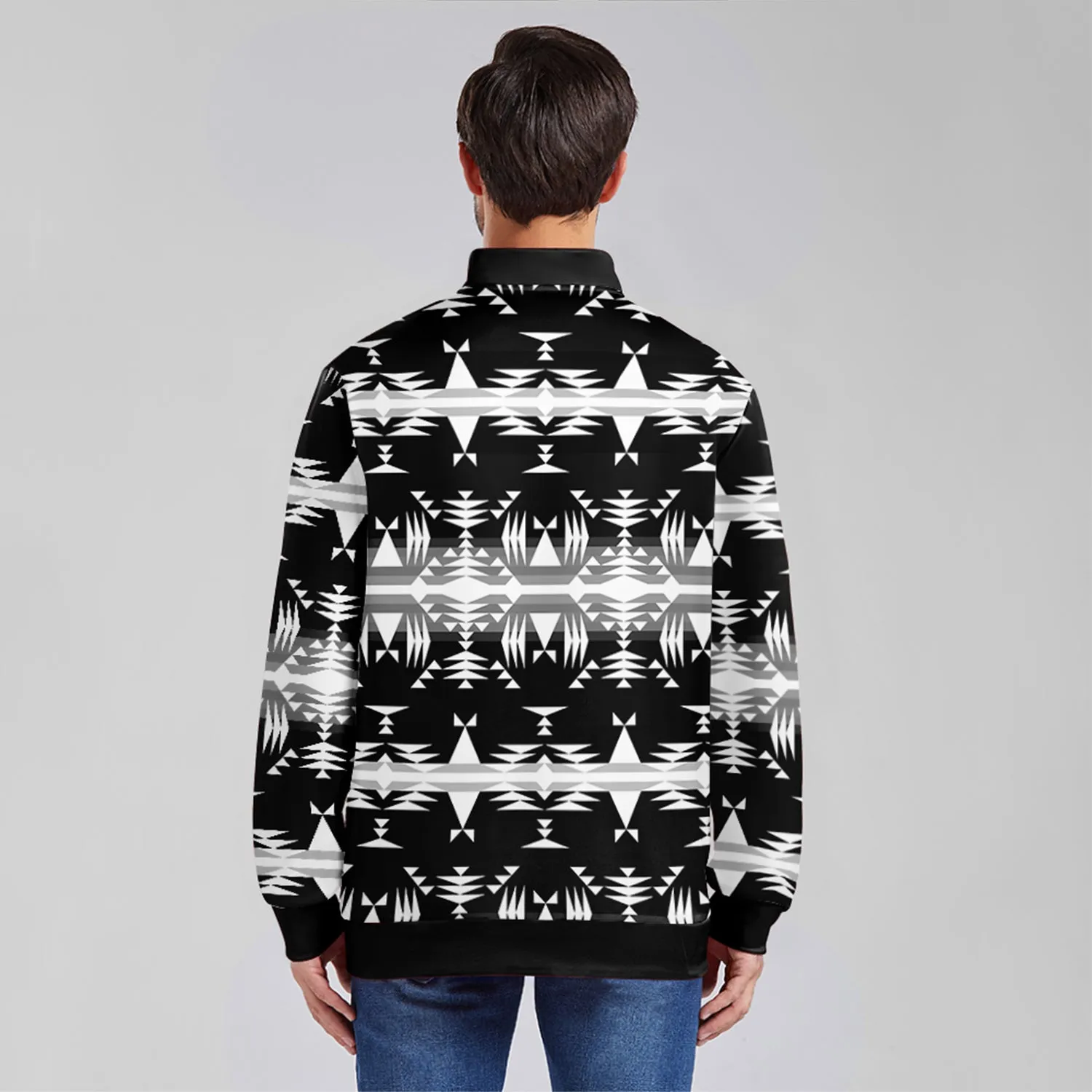 Between the Mountains Black and White Youth Zippered Collared Lightweight Jacket