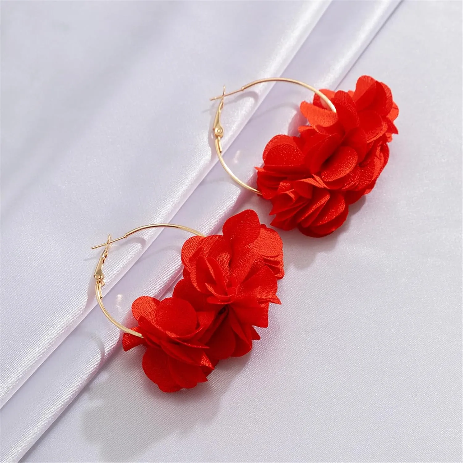 Bohemia Fabric Rose Flower Hoop Earrings For Women Girls,Colorful Floral Dangle Earrings Fashion Exaggerated Statement Earrings Y2K Aesthetics Summer Beach Earrings Gifts