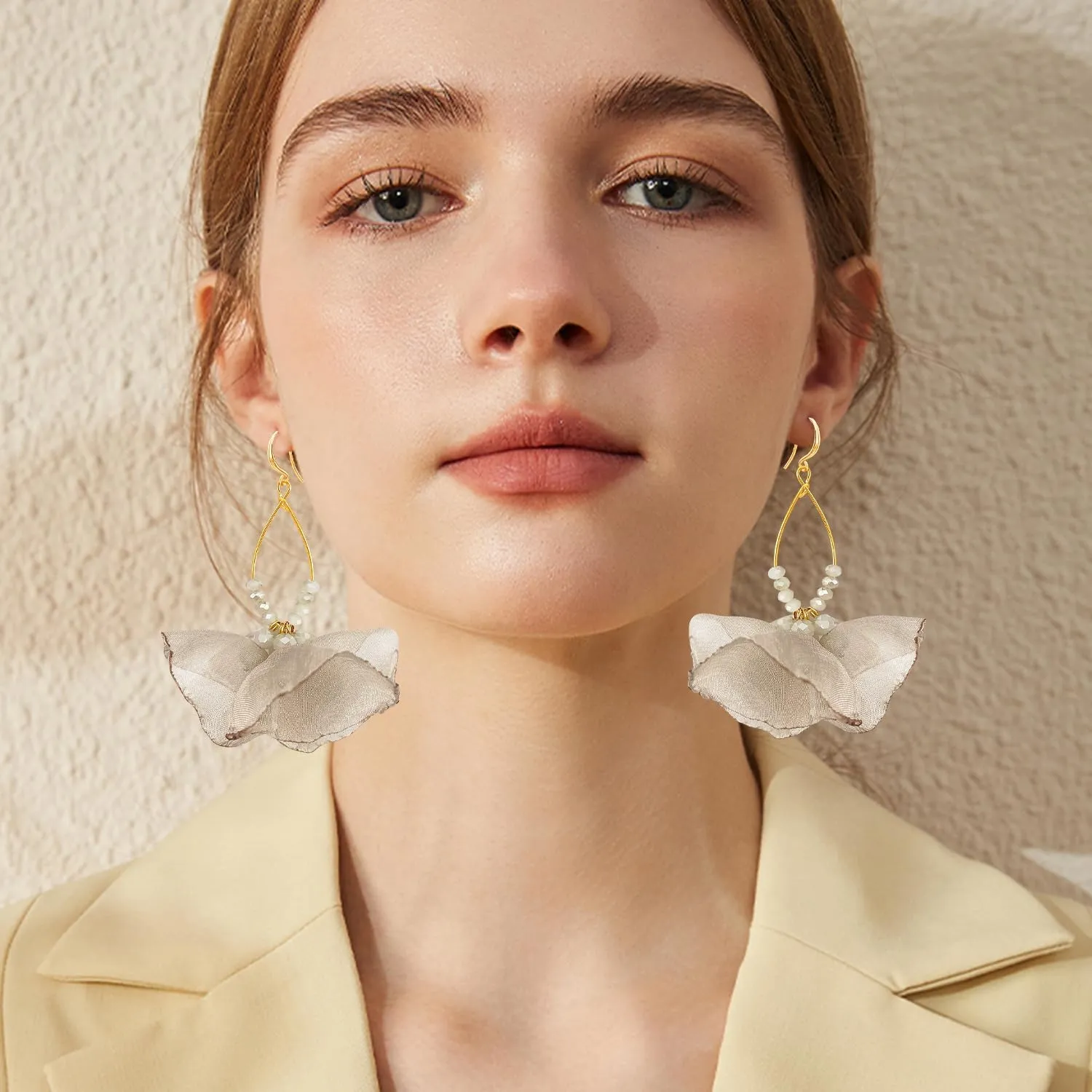 Bohemian Aesthetic Fabric Flower Geometry Hollow Lightweight Dangle Drop Earrings Unique Beaded Leaf Hook Earrings For Women Jewelry Gifts