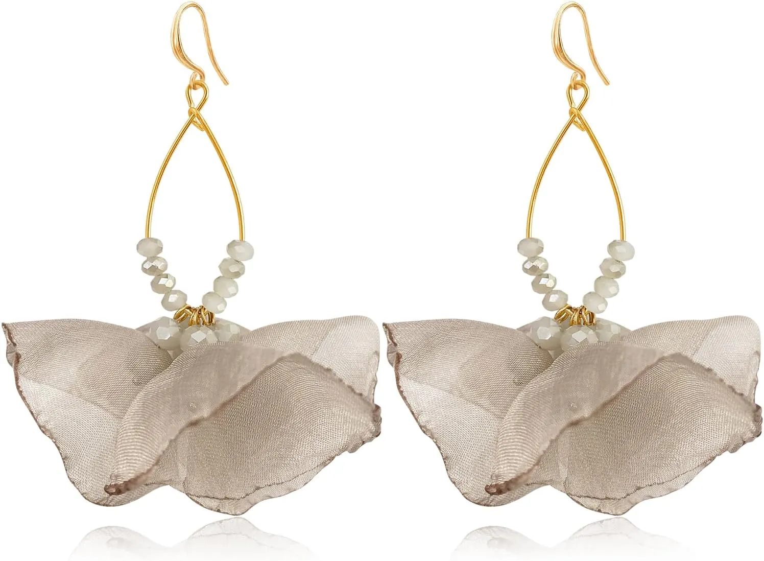 Bohemian Aesthetic Fabric Flower Geometry Hollow Lightweight Dangle Drop Earrings Unique Beaded Leaf Hook Earrings For Women Jewelry Gifts