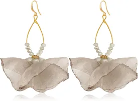 Bohemian Aesthetic Fabric Flower Geometry Hollow Lightweight Dangle Drop Earrings Unique Beaded Leaf Hook Earrings For Women Jewelry Gifts