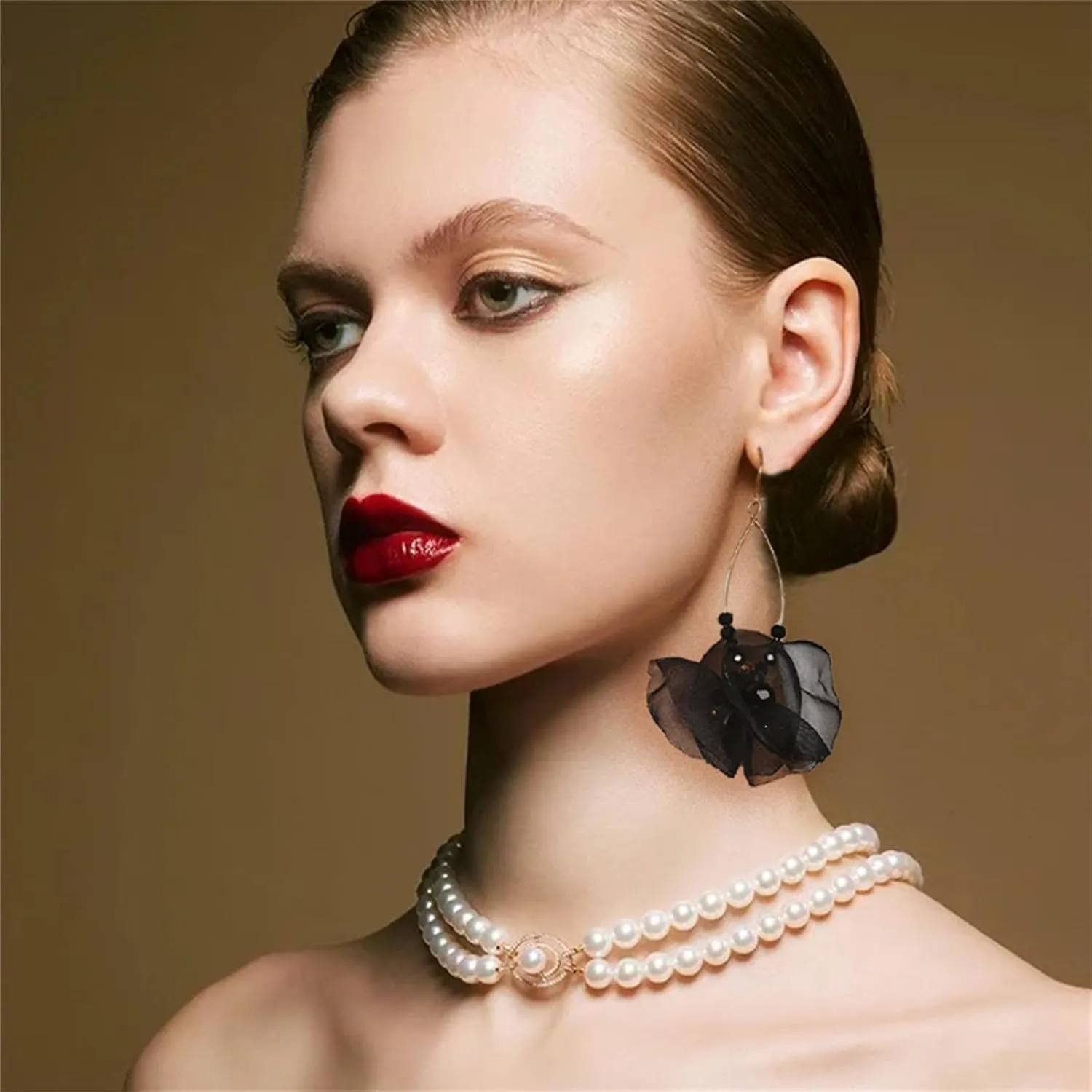 Bohemian Flower Earrings for Women Handmade Long Tassel Fabric Flower Earrings Chiffon Petal Statement Earrings Exaggerated Big Unique Boho Blossom Crystal Flower Earrings Summer Beach Jewelry