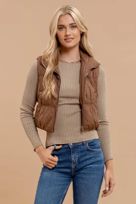 COLLARED ZIP UP CROPPED PUFFER VEST