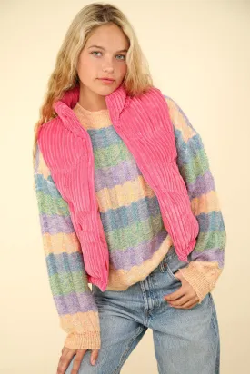 Corduroy Puffer Vest VERY J Zip Up Padded Sleeveless