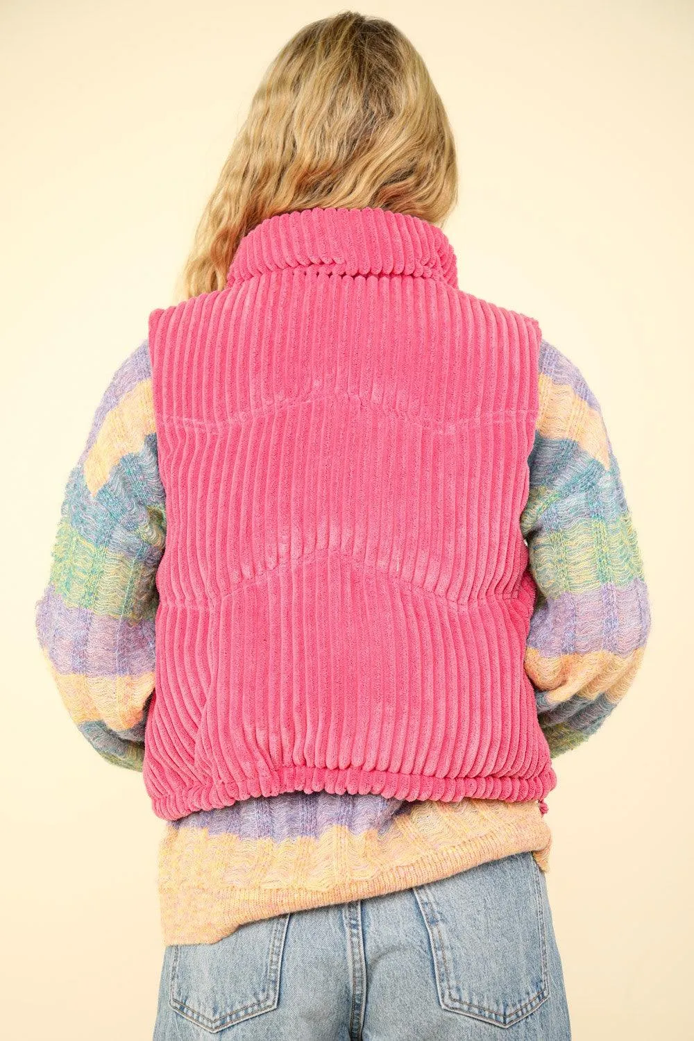 Corduroy Puffer Vest VERY J Zip Up Padded Sleeveless