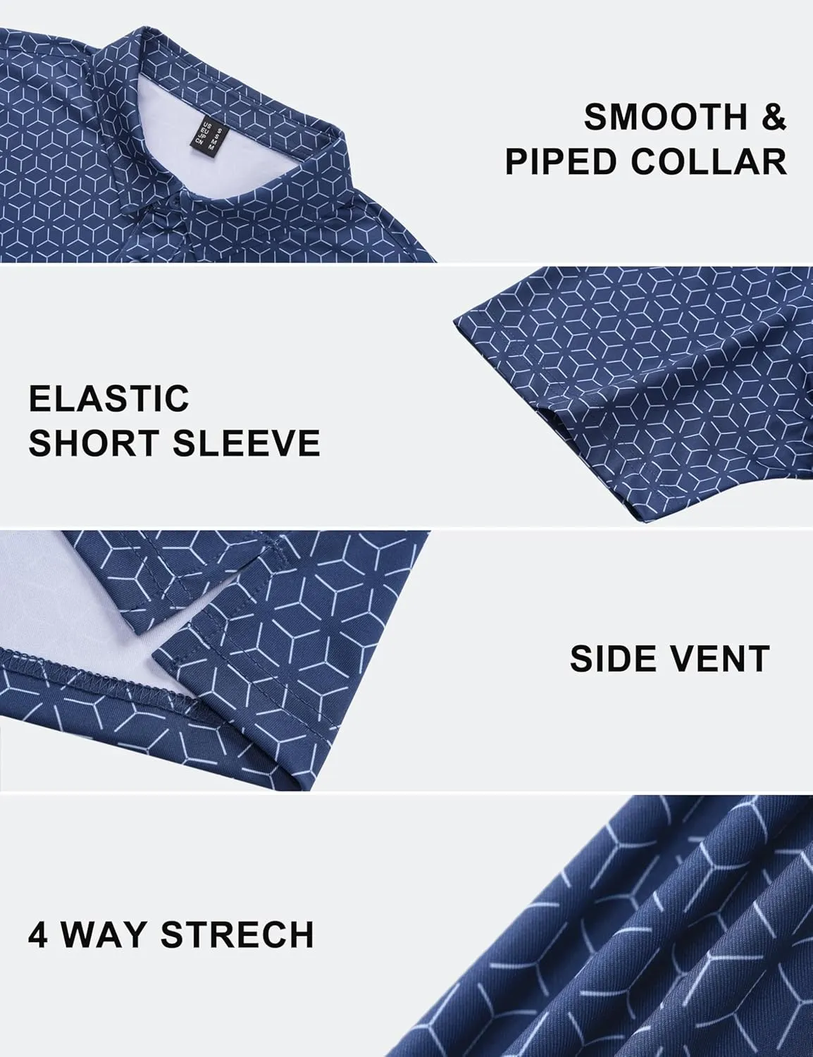 Cotrasen Mens Polo Golf Shirts Moisture Wicking Performance T-Shirts Print Breathable Short Sleeve Polo Shirt for Men
