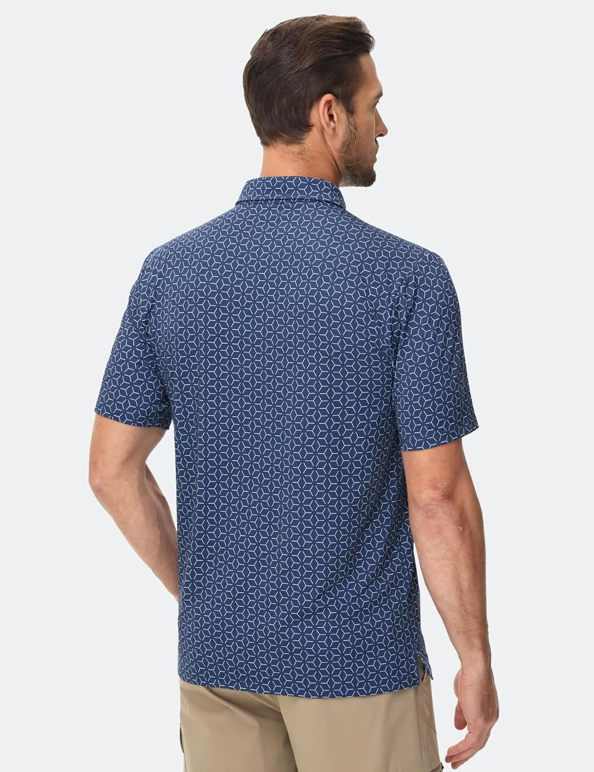 Cotrasen Mens Polo Golf Shirts Moisture Wicking Performance T-Shirts Print Breathable Short Sleeve Polo Shirt for Men