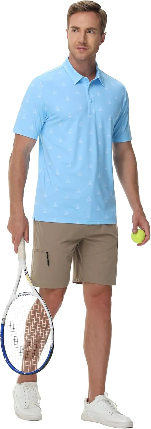 Cotrasen Mens Polo Golf Shirts Moisture Wicking Performance T-Shirts Print Breathable Short Sleeve Polo Shirt for Men
