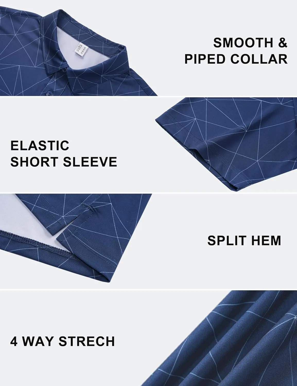 Cotrasen Mens Polo Golf Shirts Moisture Wicking Performance T-Shirts Print Breathable Short Sleeve Polo Shirt for Men