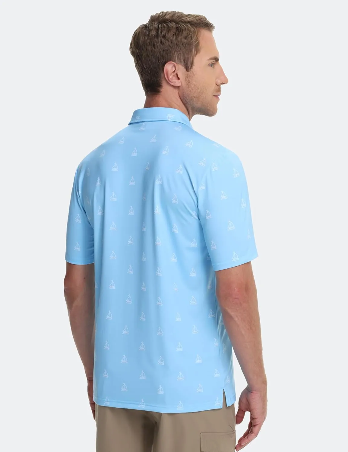 Cotrasen Mens Polo Golf Shirts Moisture Wicking Performance T-Shirts Print Breathable Short Sleeve Polo Shirt for Men