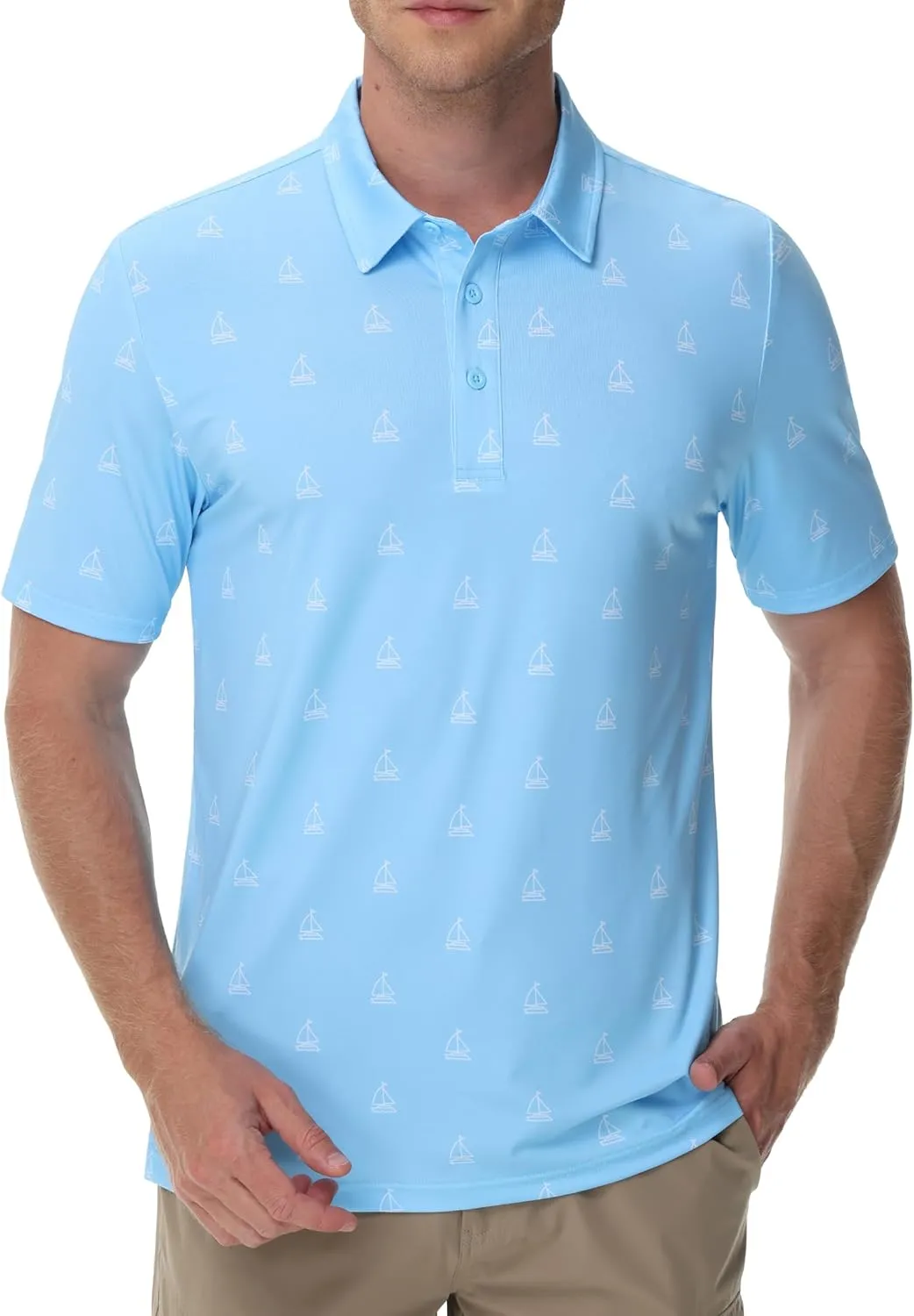 Cotrasen Mens Polo Golf Shirts Moisture Wicking Performance T-Shirts Print Breathable Short Sleeve Polo Shirt for Men