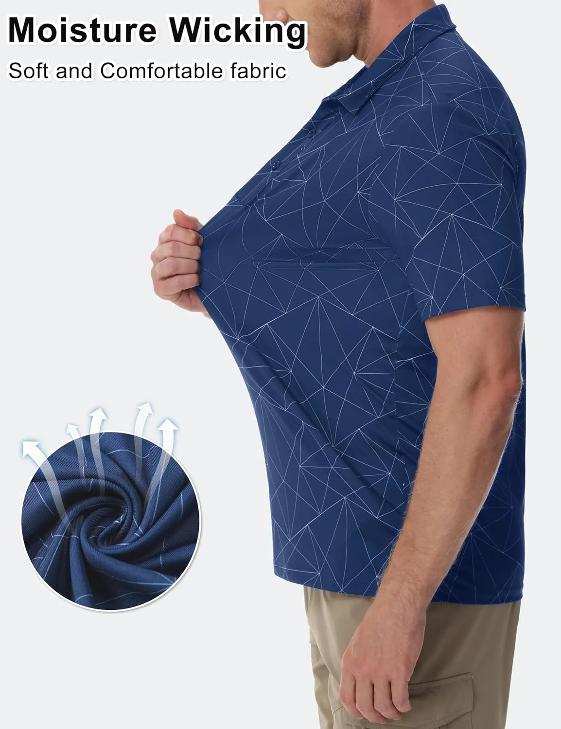 Cotrasen Mens Polo Golf Shirts Moisture Wicking Performance T-Shirts Print Breathable Short Sleeve Polo Shirt for Men
