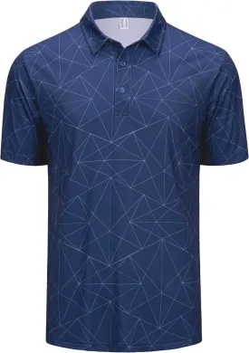 Cotrasen Mens Polo Golf Shirts Moisture Wicking Performance T-Shirts Print Breathable Short Sleeve Polo Shirt for Men