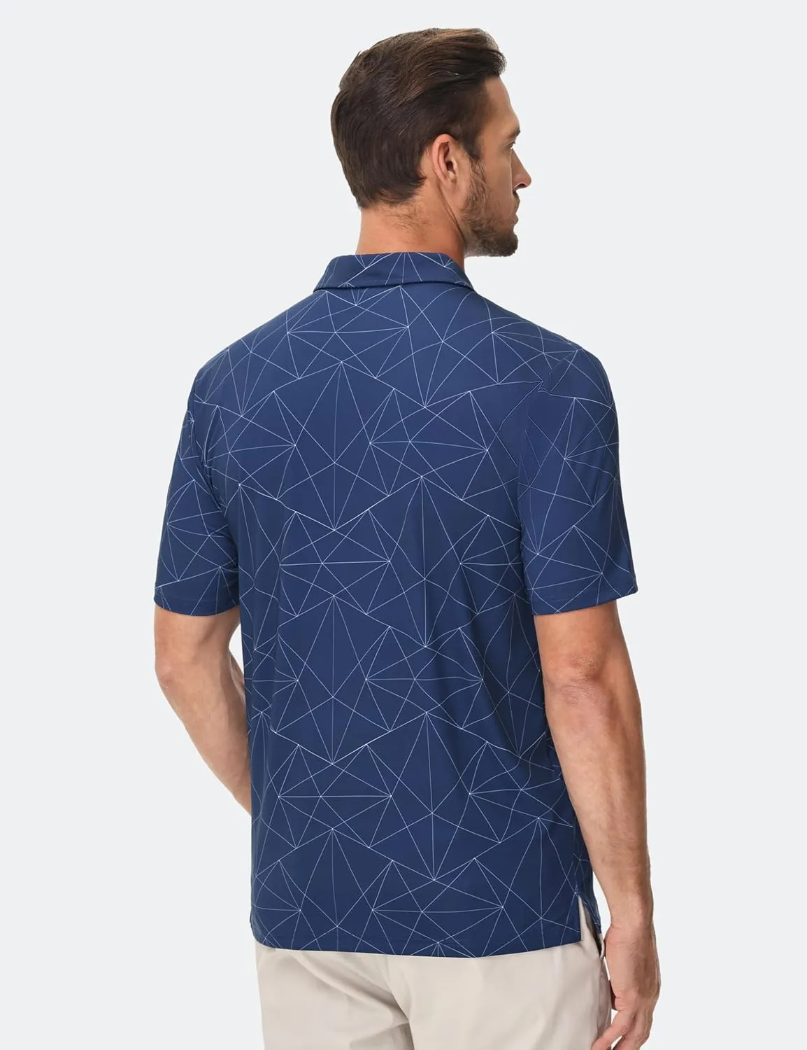 Cotrasen Mens Polo Golf Shirts Moisture Wicking Performance T-Shirts Print Breathable Short Sleeve Polo Shirt for Men