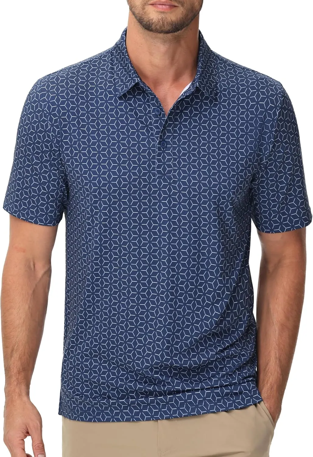 Cotrasen Mens Polo Golf Shirts Moisture Wicking Performance T-Shirts Print Breathable Short Sleeve Polo Shirt for Men