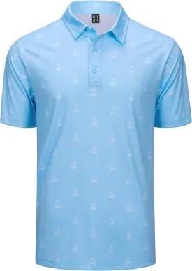 Cotrasen Mens Polo Golf Shirts Moisture Wicking Performance T-Shirts Print Breathable Short Sleeve Polo Shirt for Men
