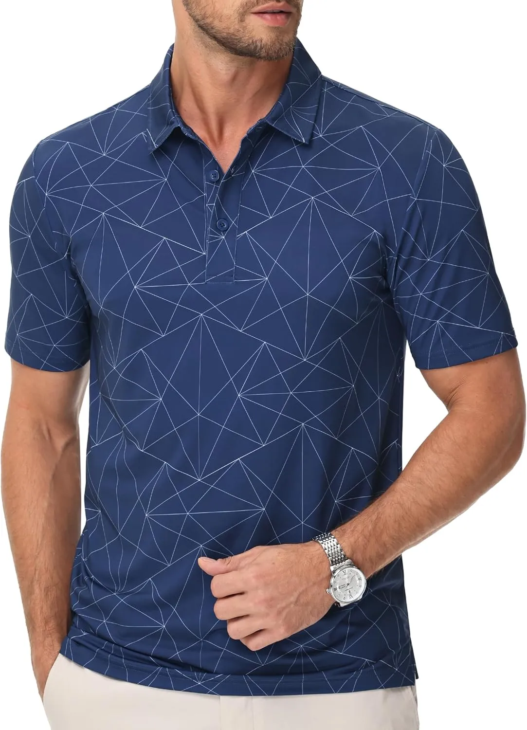 Cotrasen Mens Polo Golf Shirts Moisture Wicking Performance T-Shirts Print Breathable Short Sleeve Polo Shirt for Men