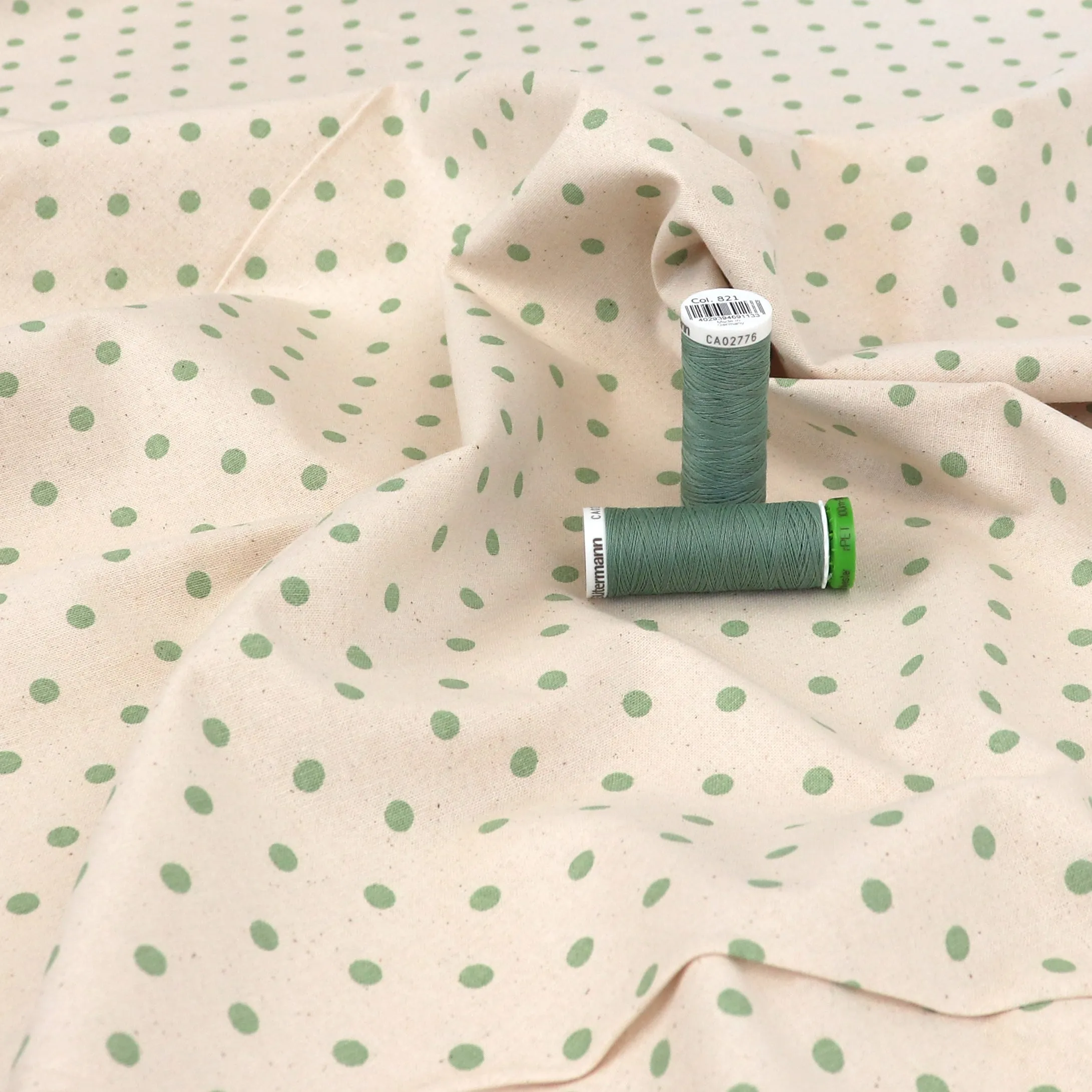 Cotton Shirting - Green Polka Dot