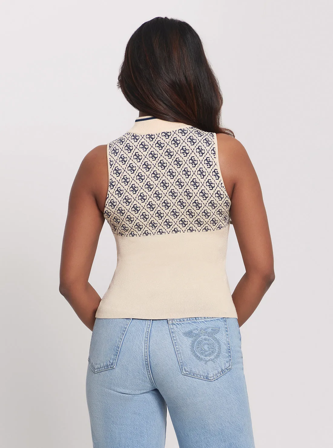Cream Blue Logo Lise Knit Top