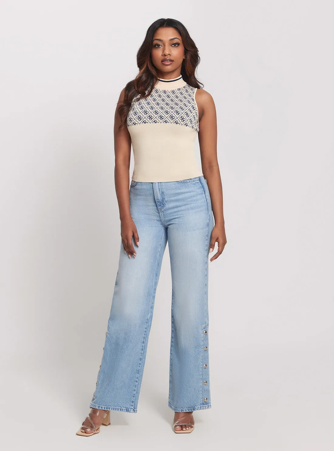 Cream Blue Logo Lise Knit Top