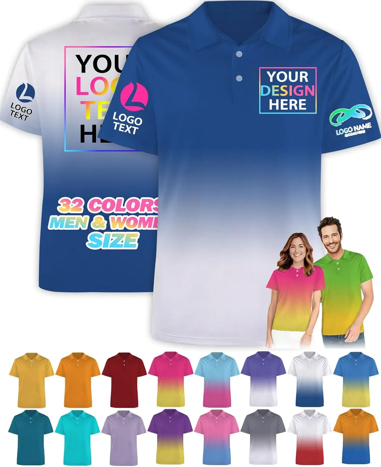 Custom Polo Shirt Personalized Men Women Polo Shirts Short Sleeve Design Your Own Text Logo Photo Name Front Back Print