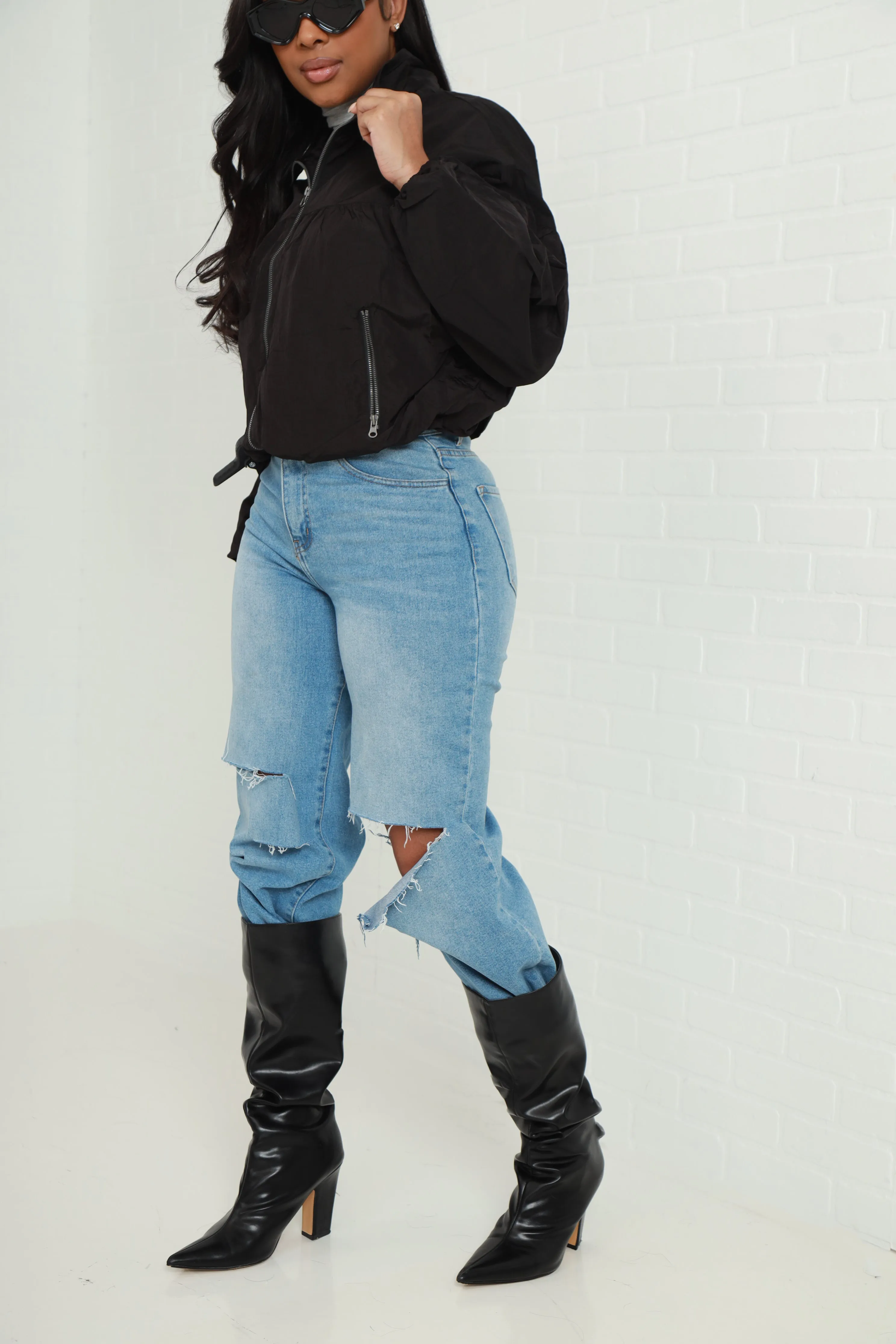 Did I Miss It Woven Balloon Sleeve Jacket - Black