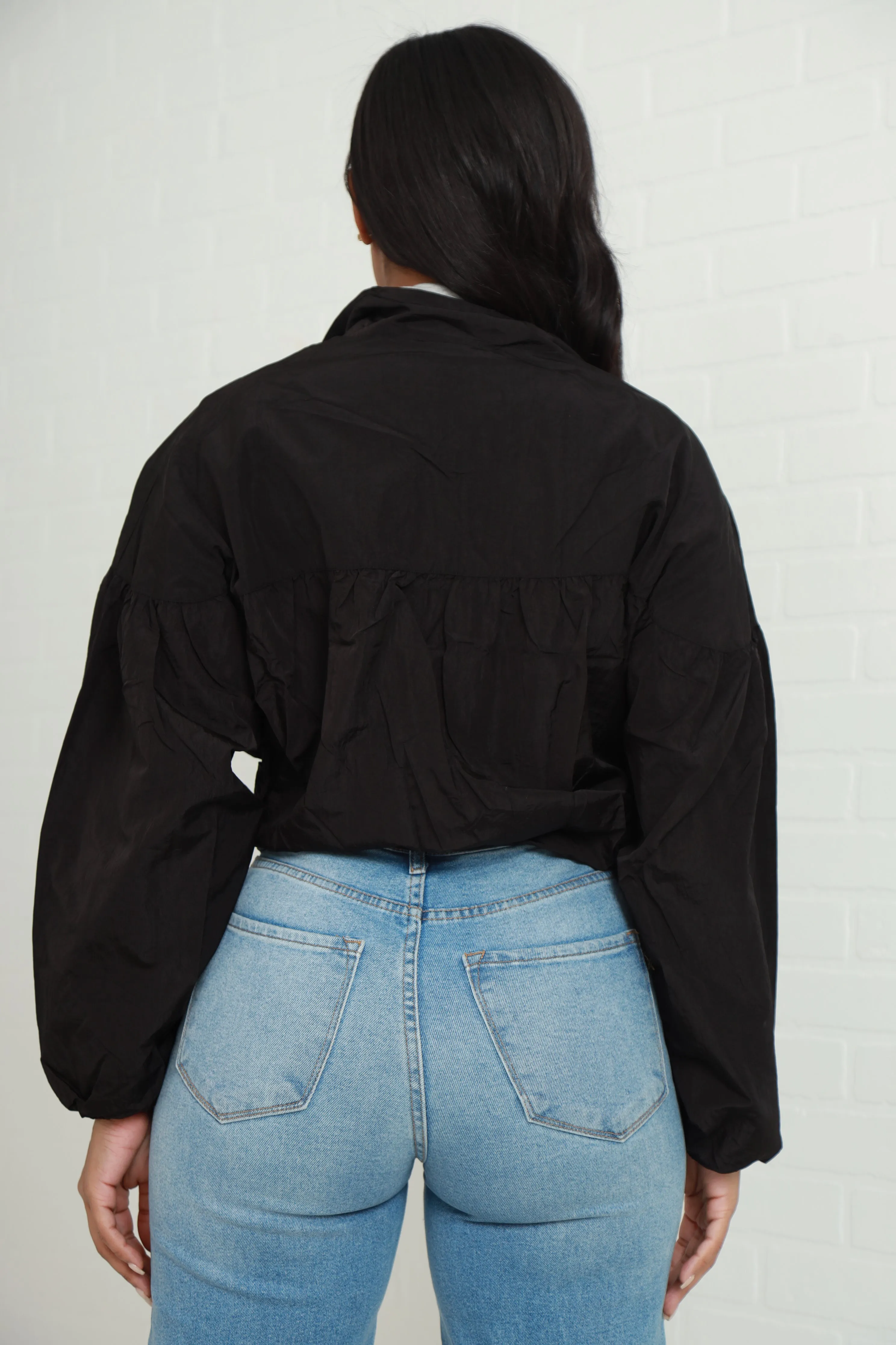 Did I Miss It Woven Balloon Sleeve Jacket - Black