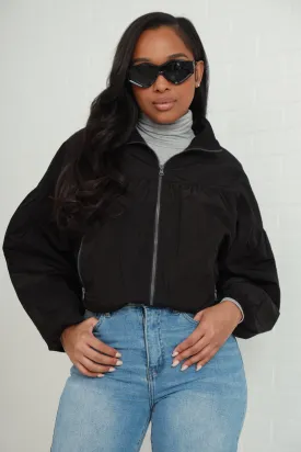 Did I Miss It Woven Balloon Sleeve Jacket - Black