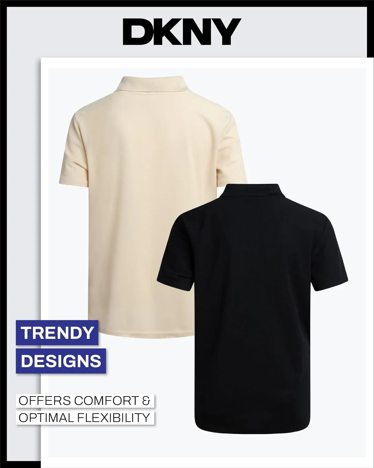 DKNY Boys' Polo Shirt - 2 Pack Active Short Sleeve School Uniform Golf Shirts for Boys, Quick Dry Performance Fabric (8-20)
