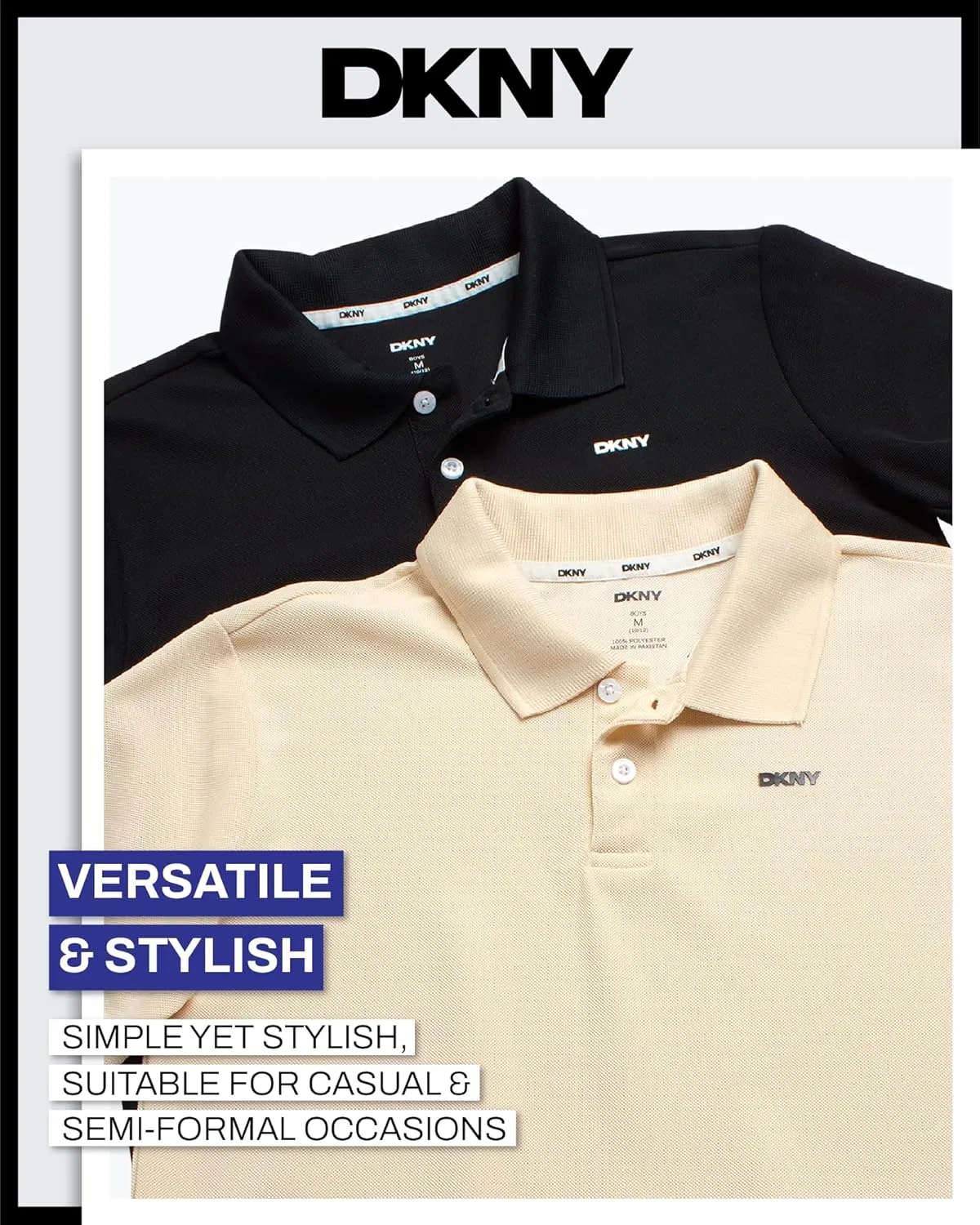 DKNY Boys' Polo Shirt - 2 Pack Active Short Sleeve School Uniform Golf Shirts for Boys, Quick Dry Performance Fabric (8-20)
