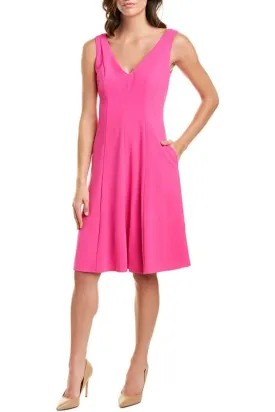 Donna Morgan V-Neck Sleeveless A-Line Zipper Back Solid Stretch Crepe Dress