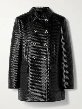Double-breasted quilted coated wool-blend jacket