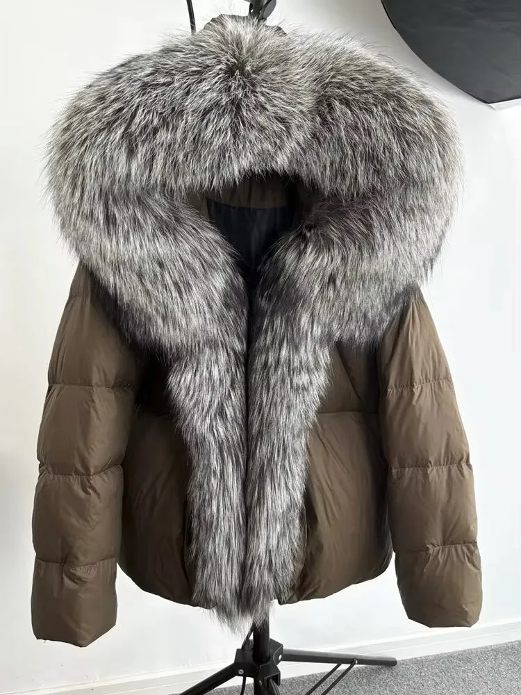 Elegant Women's Plus Size Duck Down Jacket with Real Fur. Women's Plus Size Jacket