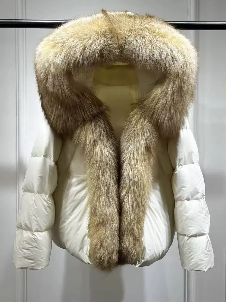 Elegant Women's Plus Size Duck Down Jacket with Real Fur. Women's Plus Size Jacket