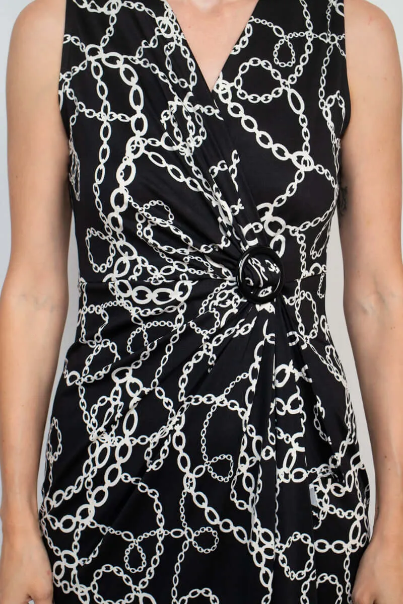 Emma & Michele V-Neck Sleeveless Faux Tie Front Chain Print Short ITY Dress