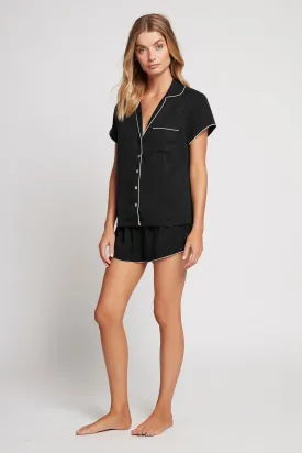 Eva Short Tencel™ Pyjama Set - Black with Blush Piping